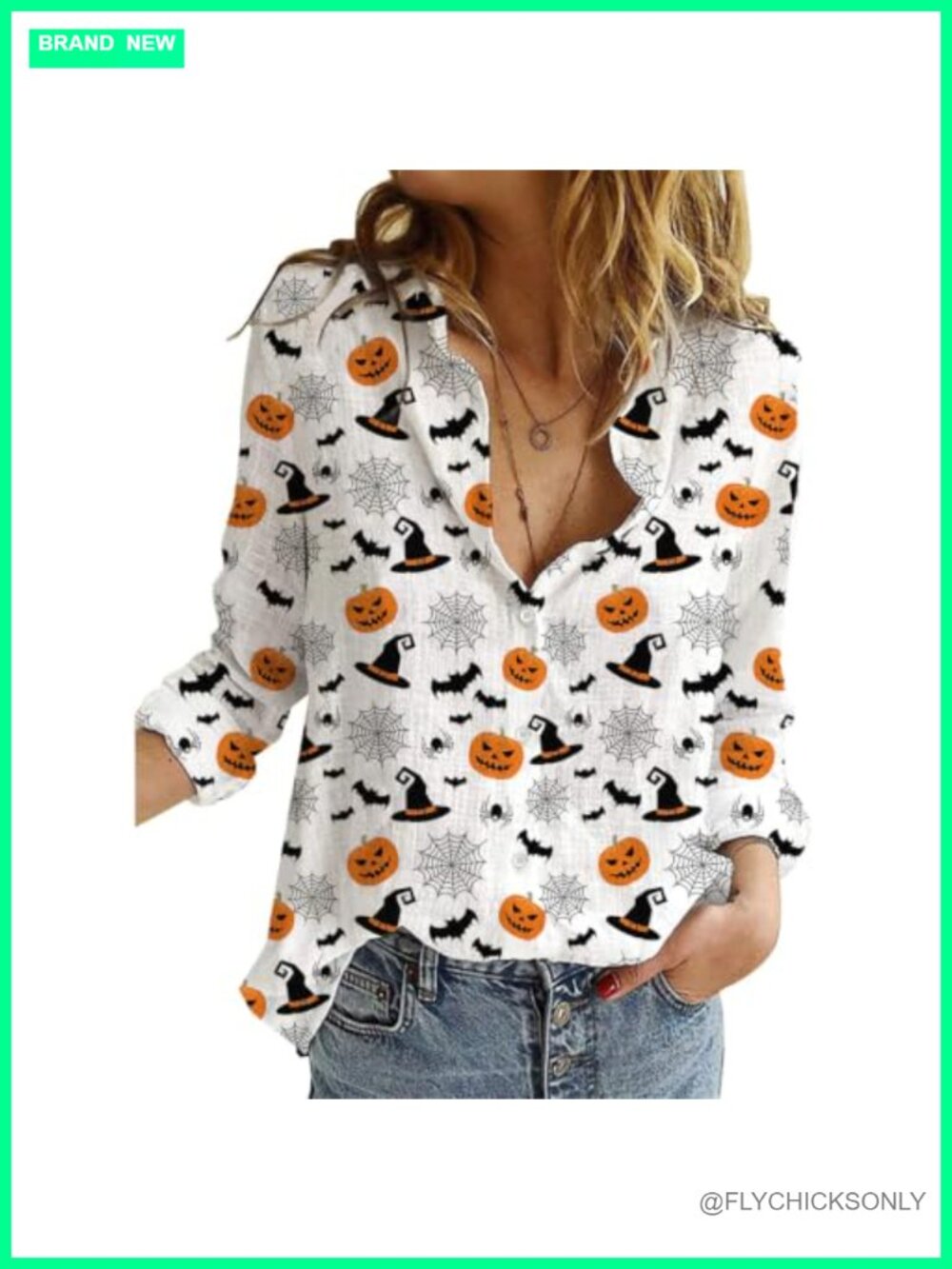 Women's V-Neck Halloween Button Down Shirt Long Sleeve Polyester Spandex